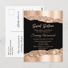 ローズゴールドとブラックのグラマラスな涙のスイート16 ポストカード