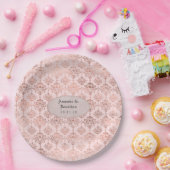 ローズゴールドとブラッシュのダマスク ウェディング ペーパープレート (パーティー)