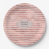 ローズゴールドとブラッシュの箔ストライプ ウェディング ペーパープレート (正面)