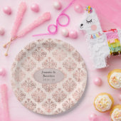 ローズゴールドとブラッシュ ダマスク フォイル ウェディング ペーパープレート (パーティー)