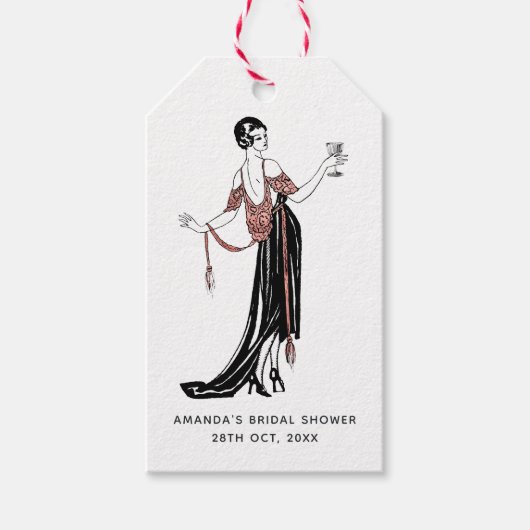 ローズゴールドとブラッシュ ワイン テイスティング ブライダル シャワー ギフトタグ (正面)