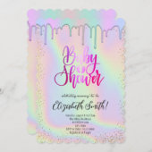 ローズゴールドと虹色の星のベビーシャワー 招待状 (正面/裏面)