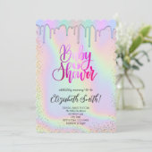 ローズゴールドと虹色の星のベビーシャワー 招待状 (スタンド正面)