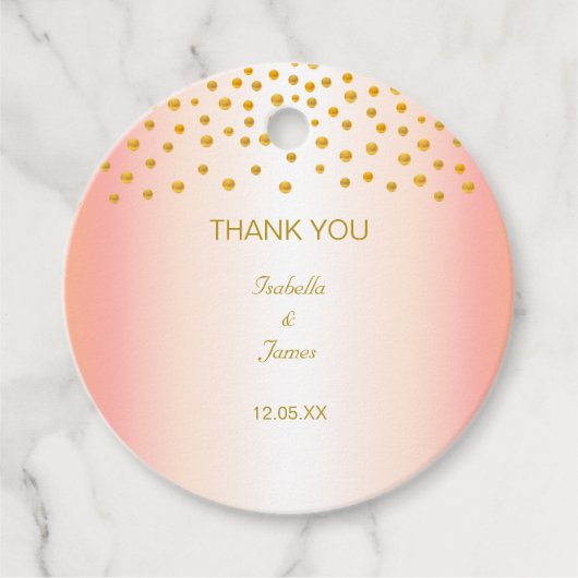 ローズゴールドにゴールドのコンフェッティ フェイバータグ (正面)