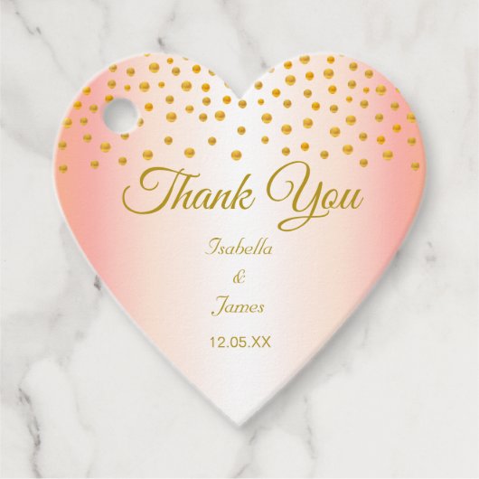 ローズゴールドにゴールドのコンフェッティ フェイバータグ (正面)