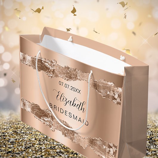 ローズゴールドのアゲートジオードのブライズメイド ラージペーパーバッグ