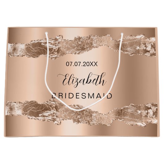 ローズゴールドのアゲートジオードのブライズメイド ラージペーパーバッグ (正面)