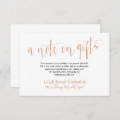 ローズゴールドのウェディングギフトカード 招待状 (正面/裏面)