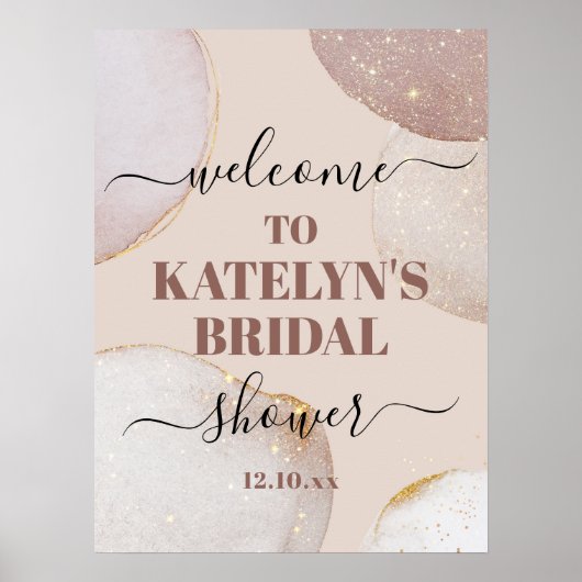 ローズゴールドのウェディングシャワー歓迎サイン ポスター (正面)