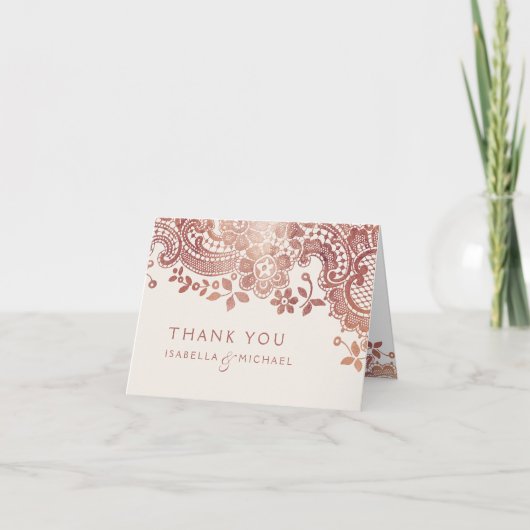 ローズゴールドのエレガントなヴィンテージ ラッセルのウェディング サンクス サンキューカード (正面)