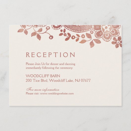ローズゴールドのエレガントなヴィンテージ ラッセル ウェディング レセプション エンクロージャーカード (正面)