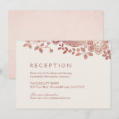 ローズゴールドのエレガントなヴィンテージ ラッセル ウェディング レセプション エンクロージャーカード (正面/裏面)