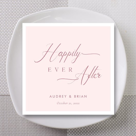 ローズゴールドのカリグラフィーで"Happily Ever After" スタンダードカクテルナプキン