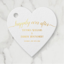 ローズゴールドのカリグラフィー体で"Happily Ever After"と記した結婚式用の箔押しア フェイバータグ
