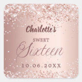ローズゴールドのカリグラフィー Sweet 16 スクエアシール (正面)