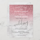 ローズゴールドのガーリーなグリッター モダンマーブル 招待状 (正面/裏面)