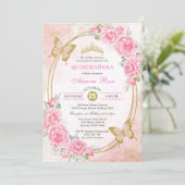 ローズゴールドのキンセアニエラ ミス キンセ 15歳の誕生日 招待状 (スタンド正面)