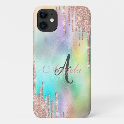 ローズゴールドのギラギラした雫 モノグラム ホログラム Case-Mate iPhoneケース (裏面)