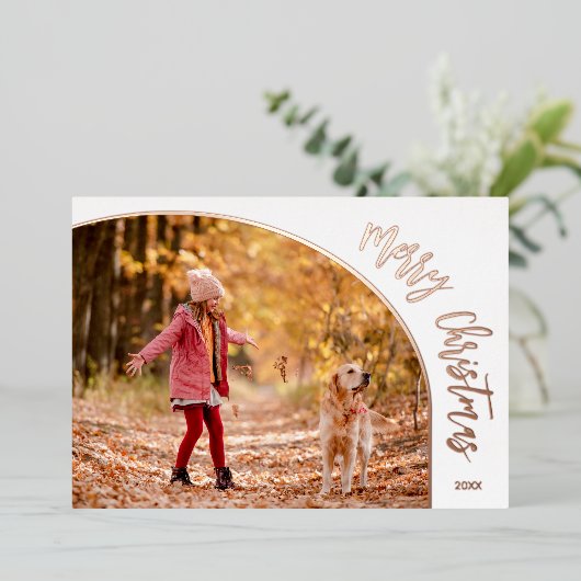 ローズゴールドのクリスマススクリプト 箔シーズンカード (立ち正面)