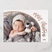 ローズゴールドのクリスマススクリプト 箔シーズンカード (正面)