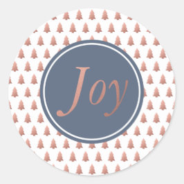 ローズゴールドのクリスマスツリーパターン ブルー ラウンドシール