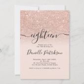 ローズゴールドのグリッターがきらきらと輝くピンクのオンブル 18 招待状 (正面)
