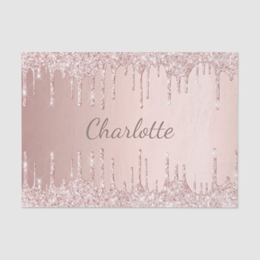 ローズゴールドのグリッターがピンクの女の子っぽいモノグラムが垂れる 薄葉紙 (正面)