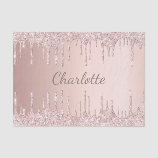 ローズゴールドのグリッターがピンクの女の子らしいモノグラムに滴る 薄葉紙 (正面)
