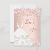 ローズゴールドのグリッターが付いたドレスの豪華な感謝カード サンキューカード (正面)