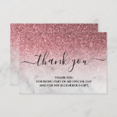 ローズゴールドのグリッターが入った、バラ色のピンクの感謝カード サンキューカード (正面/裏面)