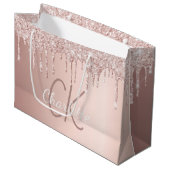 ローズゴールドのグリッターが流れるモノグラムスクリプト・エレガント ラージペーパーバッグ (正面アングル)