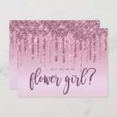 ローズゴールドのグリッターが滴ります。私のフラワーガールになってくれますか インビテーションポストカード (正面/裏面)