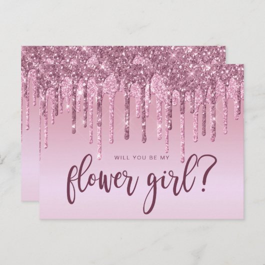 ローズゴールドのグリッターが滴ります。私のフラワーガールになってくれますか インビテーションポストカード (正面/裏面)