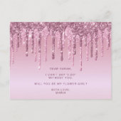 ローズゴールドのグリッターが滴ります。私のフラワーガールになってくれますか インビテーションポストカード (裏面)