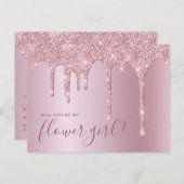 ローズゴールドのグリッターが滴ります。私のフラワーガールになってくれますか インビテーションポストカード (正面/裏面)