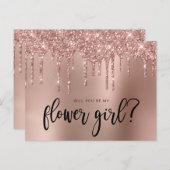 ローズゴールドのグリッターが滴ります。私のフラワーガールになってくれますか インビテーションポストカード (正面/裏面)