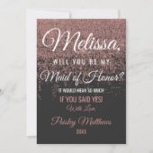 ローズゴールドのグリッターが煌くブラックのメイドオブオナー 招待状 (正面)