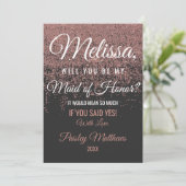 ローズゴールドのグリッターが煌くブラックのメイドオブオナー 招待状 (スタンド正面)