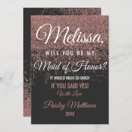 ローズゴールドのグリッターが煌くブラックのメイドオブオナー 招待状