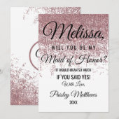 ローズゴールドのグリッターが煌くホワイトのメイドオブオナー 招待状 (正面/裏面)