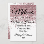 ローズゴールドのグリッターが煌くホワイト メイドオブオナー 招待状 (正面/裏面)