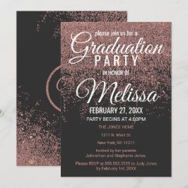 ローズゴールドのグリッターが煌く ブラック卒業パーティー 招待状
