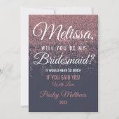 ローズゴールドのグリッターが輝くネイビーブルーのブライズメイド 招待状 (正面)