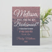 ローズゴールドのグリッターが輝くネイビーブルーのブライズメイド 招待状 (スタンド正面)