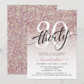 ローズゴールドのグリッターが輝く30歳の誕生日パーティー招待状 招待状 (正面/裏面)