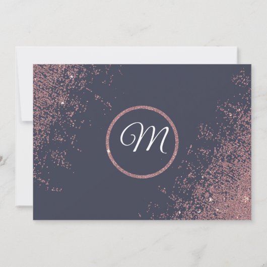 ローズゴールドのグリッターが輝く ネイビーブルーのSave Dates 招待状 (裏面)