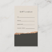 ローズゴールドのグリッターとブラックのモダンなギフト証明書 名刺 (裏面)