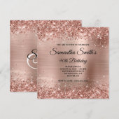 ローズゴールドのグリッターとホイルのモノグラム 90歳の誕生日 招待状 (正面/裏面)