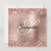 ローズゴールドのグリッターとホイルのモノグラム 90歳の誕生日 招待状 (裏面)