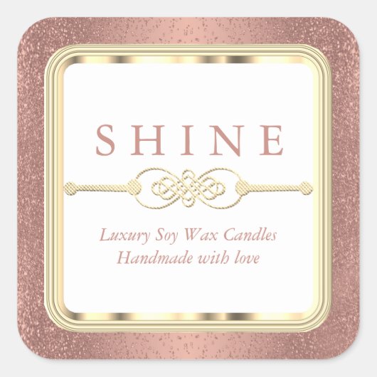 ローズゴールドのグリッターとホワイト スクエアシール (正面)